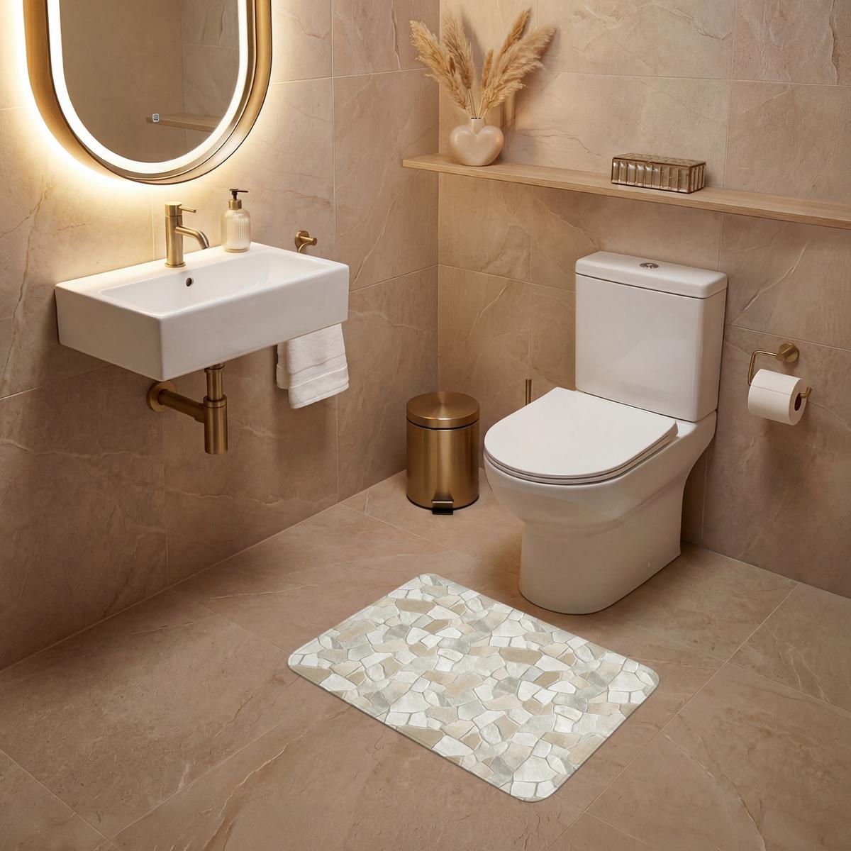 WC-VORLEGER Mosaik - Steine - Beige Toilettenvorleger 60x40 cm - Beige, Textil (60/1cm) - OnlyWow