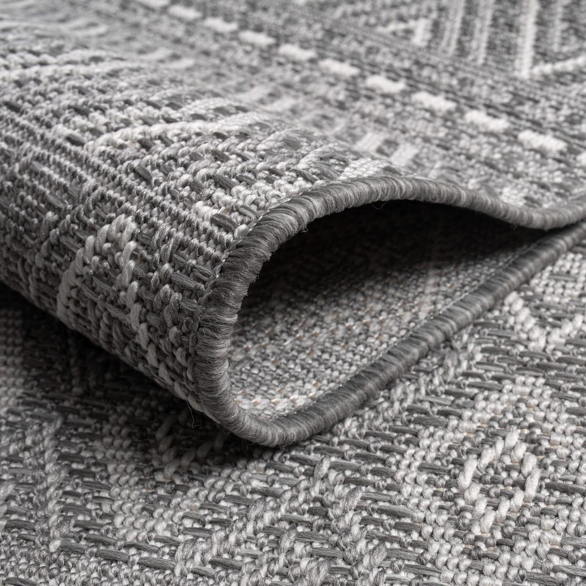 FLACHWEBTEPPICH, mit Rautenmuster, aus Polypropylen, Grau, Ø 80 cm - Grau, Textil (80/80cm) - KADIMA DESIGN