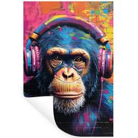 WANDTATTOO Graffiti - Schimpanse - Straßenkunst - Kopfhörer - Affe Wandbild 40x60 cm - Blau, Kunststoff (40/60/0.1cm) - MuchoWow