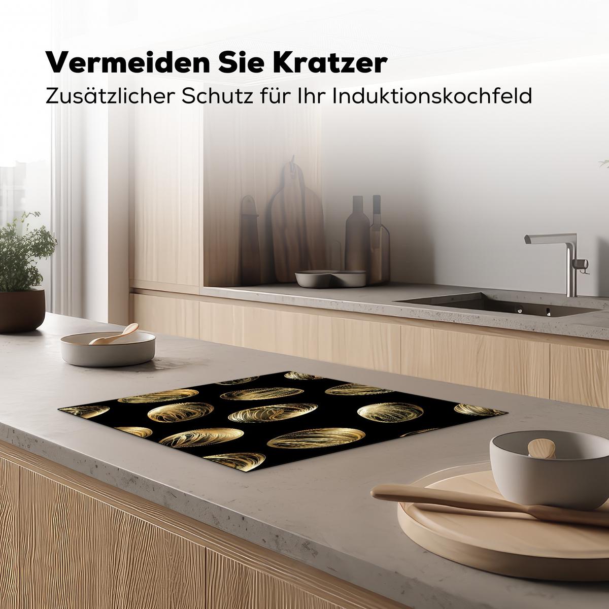 HERDABDECKPLATTE Eier - Gold - Muster Abdeckung Ceranfeld 58.3x51.3 cm - Schwarz, Kunststoff (58.3/51.3/0.2cm) - MuchoWow