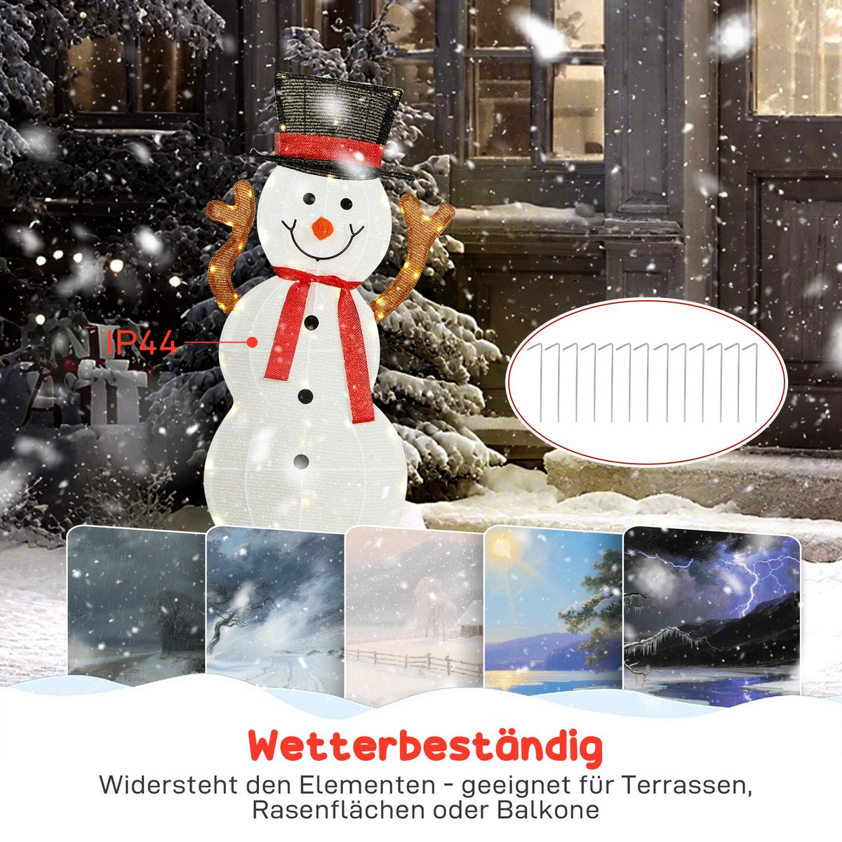3-TEILIGE weihnachtliche Schneemann-Familie, LED-Lichter, Weiß - Multicolor, Metall (30/91.5/64cm) - Outsunny