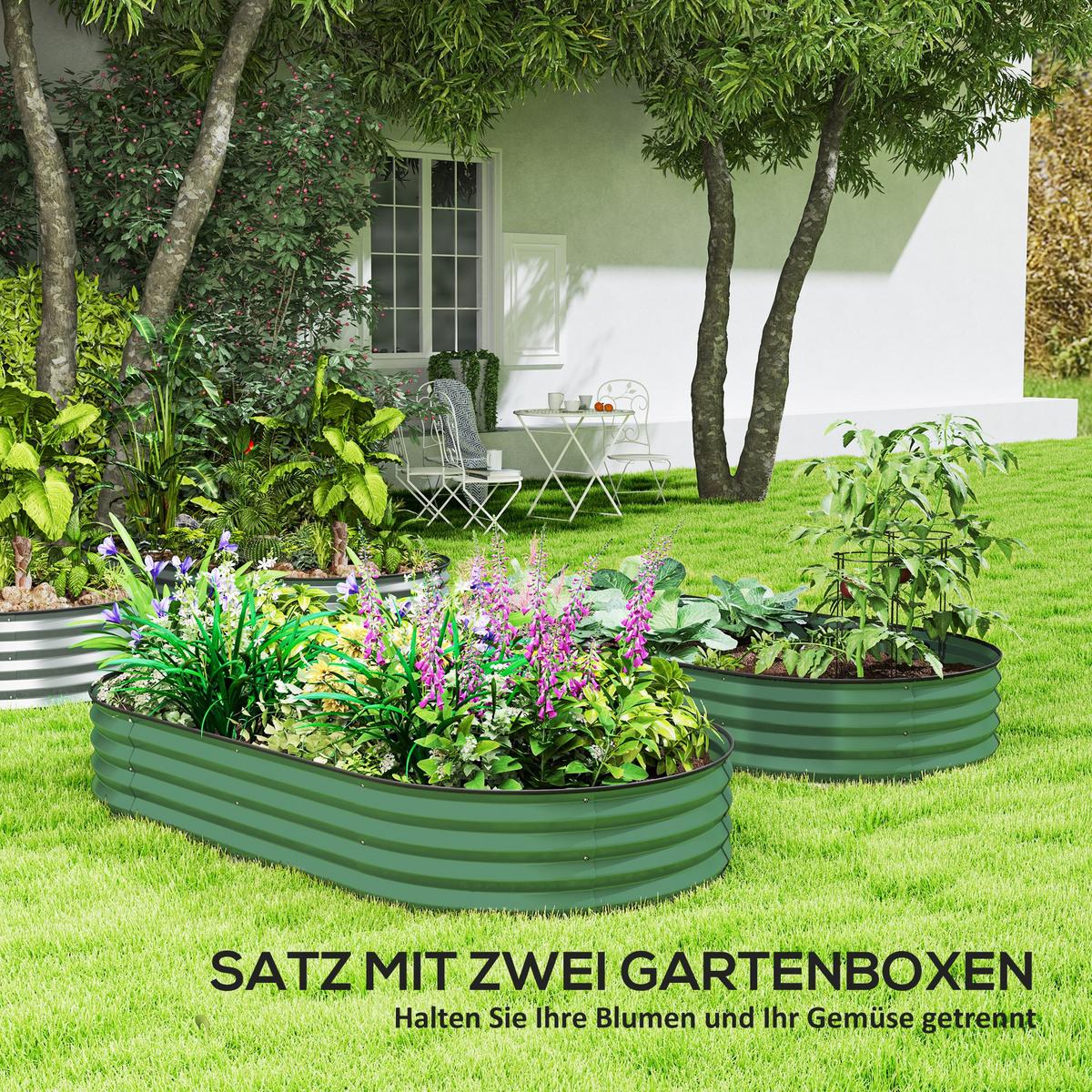 HOCHBEET 2er-Set aus Stahl - Grün, Metall (93/30/181cm) - Outsunny