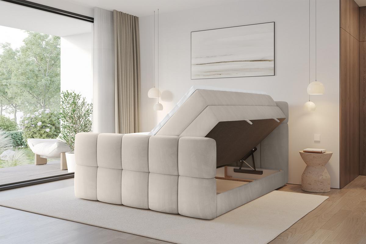 BOXBETT mit Matratze H3/H4 - FAMA-Z KING - 200x200 cm Beige Casablanca - Beige, Holzwerkstoff (200/200cm) - ALTDECOR