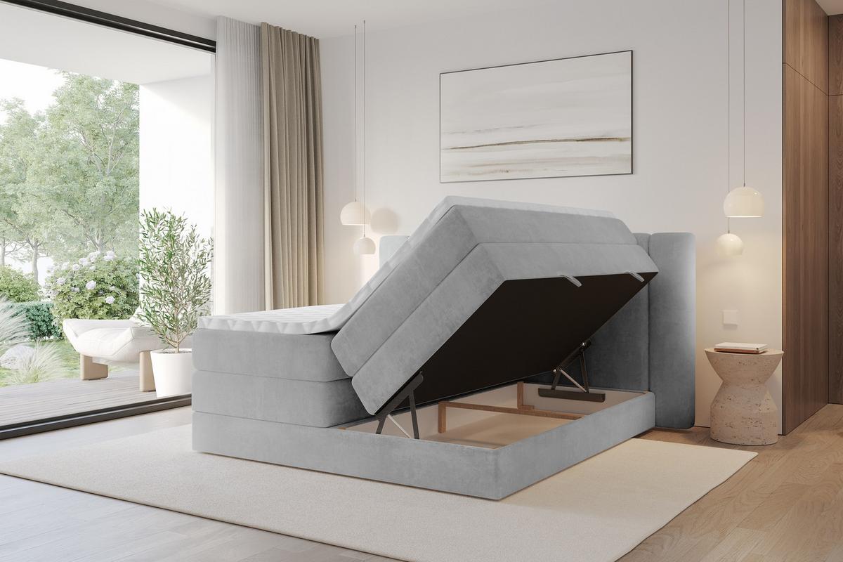BOXSPRINGBETT mit Matratze H3/H4 - EVON KING - 180x200 cm Grau - Greige, Holzwerkstoff (180/200cm) - ALTDECOR
