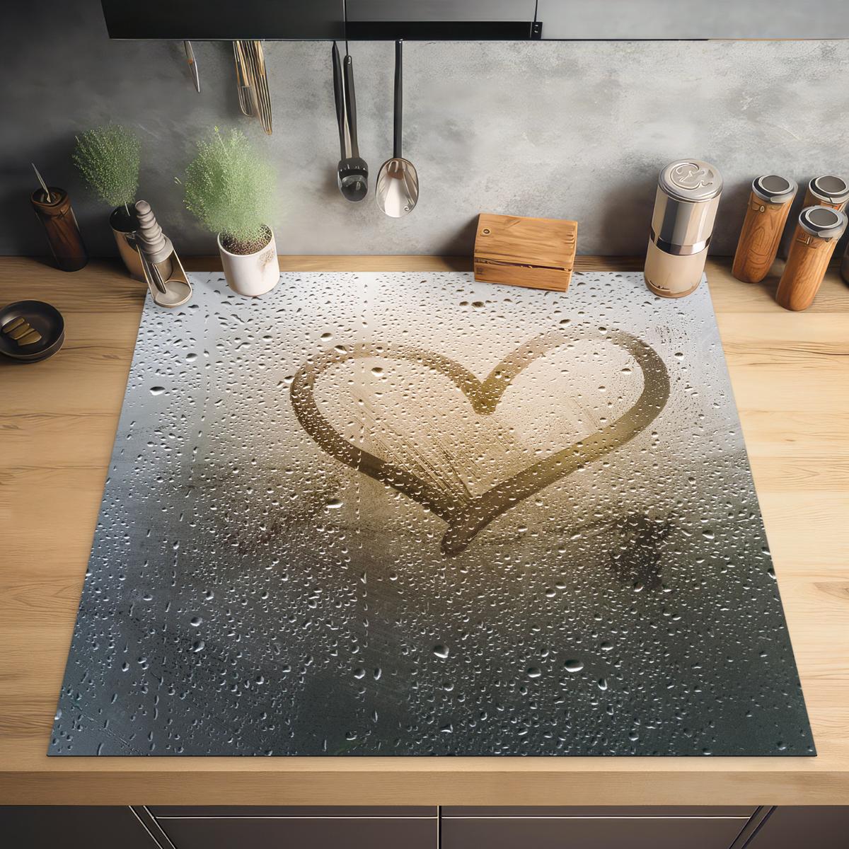 HERDABDECKPLATTE Herz - Kondenswasser - Wasser - 3D Induktionsmatte 78x78 cm - Grau, Kunststoff (78/78/0.2cm) - MuchoWow