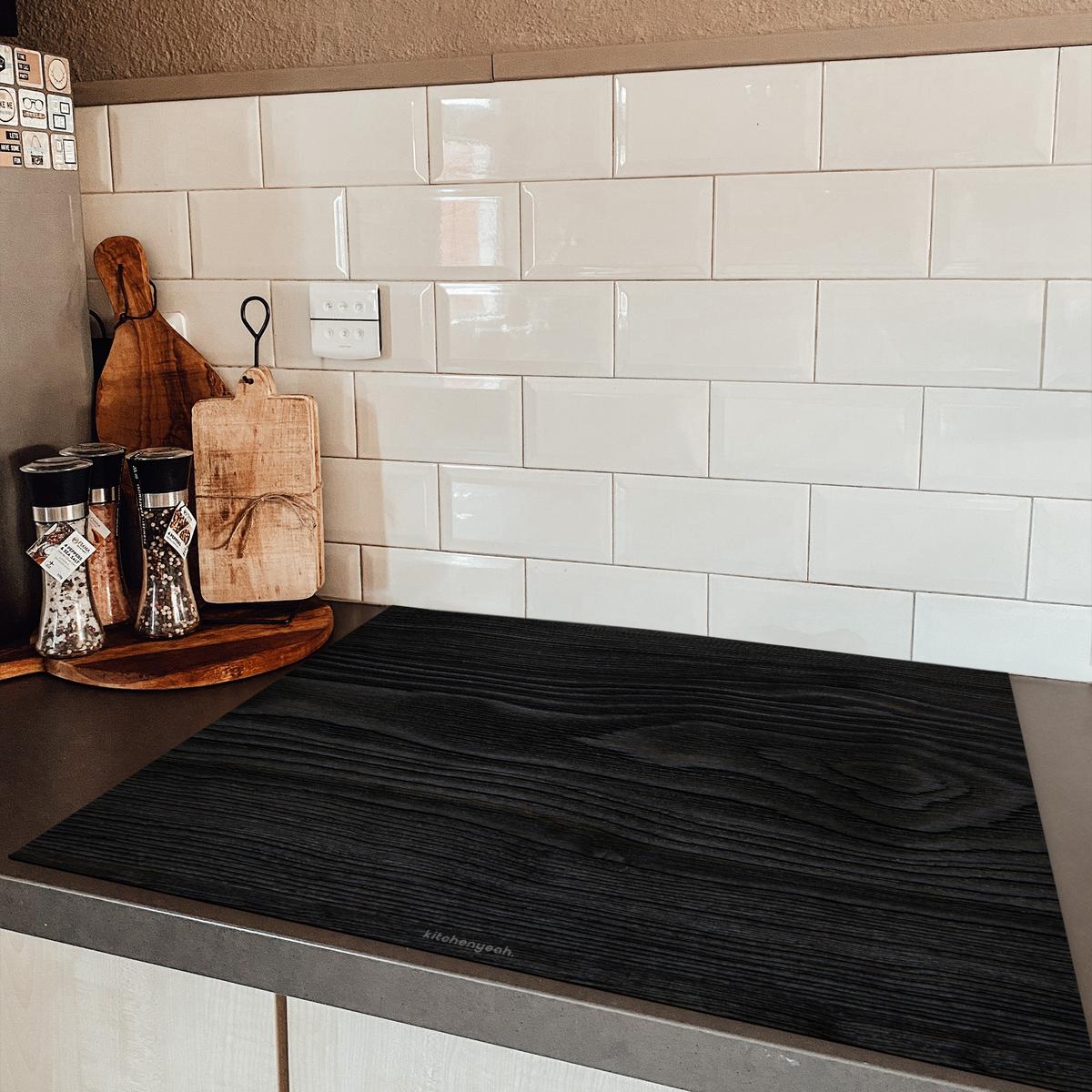 HERDABDECKPLATTE Schwarz - Holzoptik Induktionsmatte 77x59 cm - Schwarz, Kunststoff (77/59/0.2cm) - MuchoWow