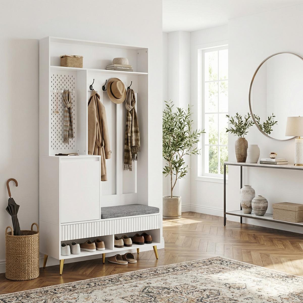 GARDEROBEN-SET 100 cm in Weiß 6-in-1 Flurgarderobe - Weiß, Holzwerkstoff (100/180/35cm) - Urban Meuble