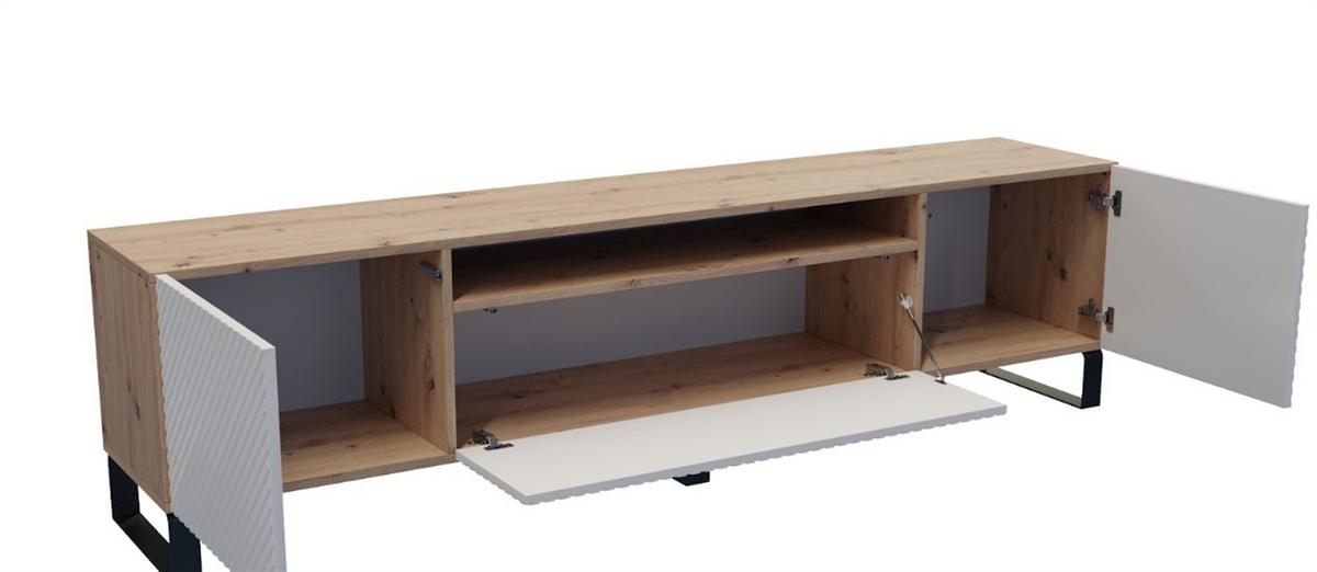 LOWBOARD CAVA 200/41/40 cm, Stand-TV-Schrank Eiche Artisan - Weiß/Eiche Artisan, Holzwerkstoff (200/41/40cm) - MASSENO