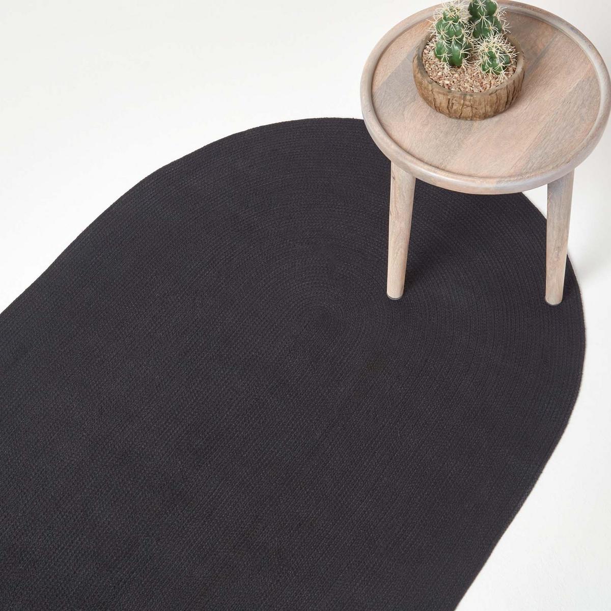 TEPPICH geflochten oval 90/150 cm - Schwarz, Textil (90/150cm) - Homescapes