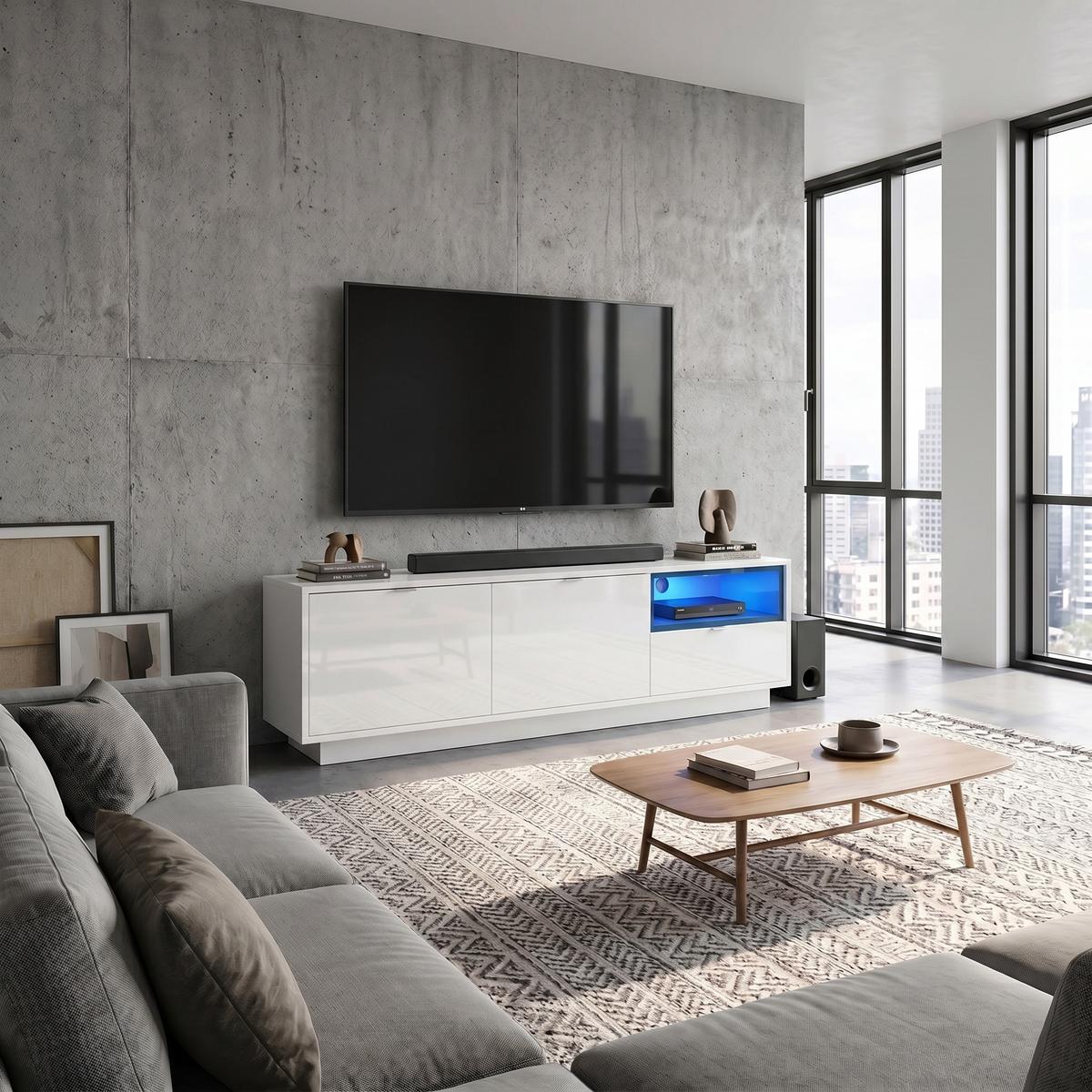 LOWBOARD Metro Einsatz in Grau Hochglanz - Grau, Holzwerkstoff (153/48/37cm) - Vladon