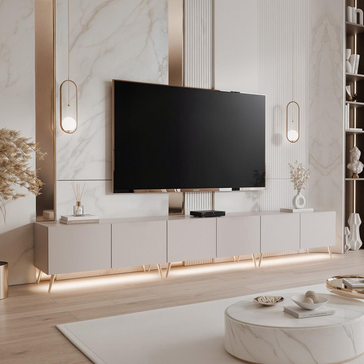 TV-LOWBOARD ANGEL Kaschmir stehend mit LED-Beleuchtung 300 cm - Kaschmir, Holzwerkstoff (300/49/40cm) - Idohome