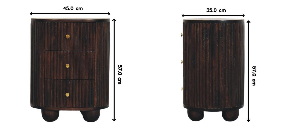 NACHTKASTEN Geschwungen Geriffelt, 3 Schubladen, Dunkelbraun - Dunkelbraun/Messingfarben, Holz/Metall (45/57/35cm) - Artisan Furniture