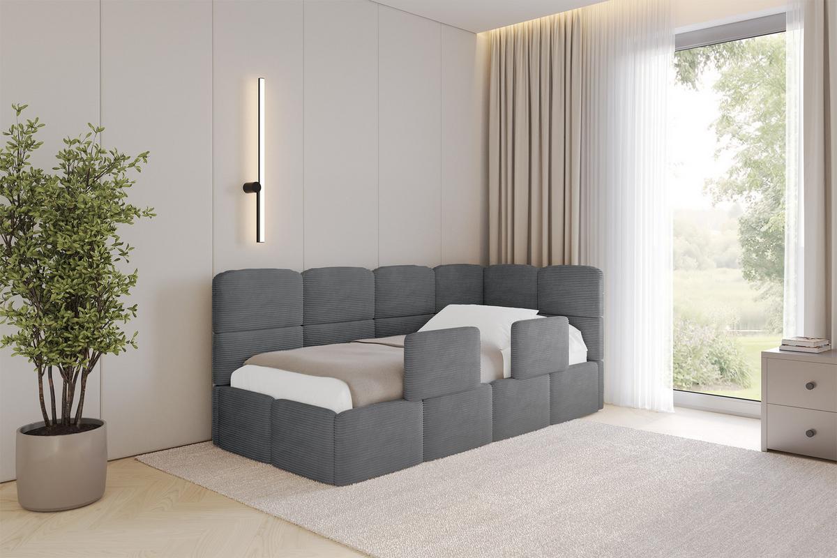 EINZELLBETT Jugendbett mit Bettkasten, Links - KIVY 90x200 Dunkelgrau - Dunkelgrau, Holzwerkstoff/Textil (90/200cm) - ALTDECOR