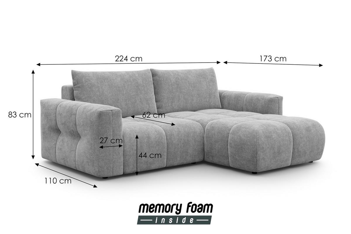 ECKSOFA VERONA 3-Sitzer rechts, Orange - Schwarz/Orange, Holz/Textil (224/173cm) - Courtois Laville