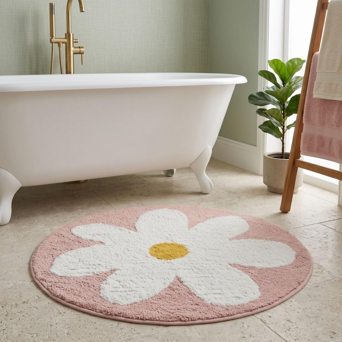 BADTEPPICH Blume rund 70 cm, rosa-weiß, 100 % Baumwolle - Rosa, Textil (70/70cm) - Homescapes