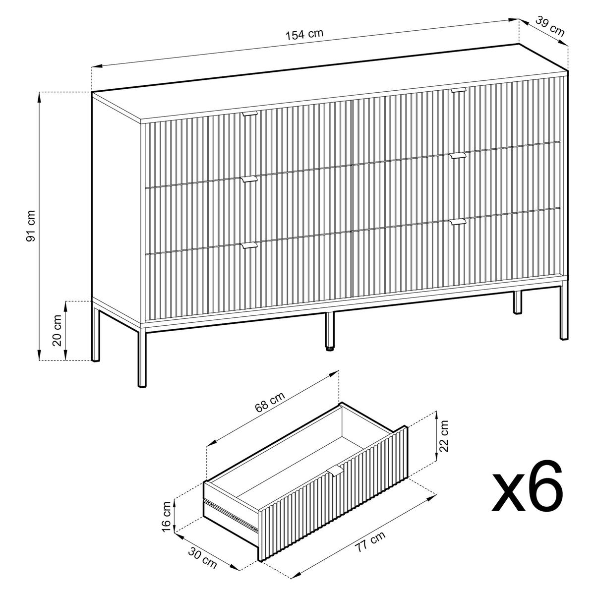 SIDEBOARD STELLARE 154/91/39cm mit 6 Schubladen Kaschmir - Kaschmir/Goldfarben, Holzwerkstoff (154/91/39cm) - MASSENO