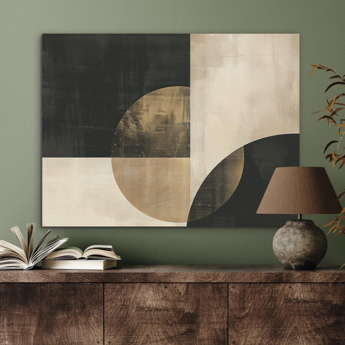 AKUSTIKBILD Abstrakt - Geometrische Formen - Schwarz - Gold Gemälde 80x60 cm - Ecru, Kunststoff (80/60/0.9cm) - MuchoWow