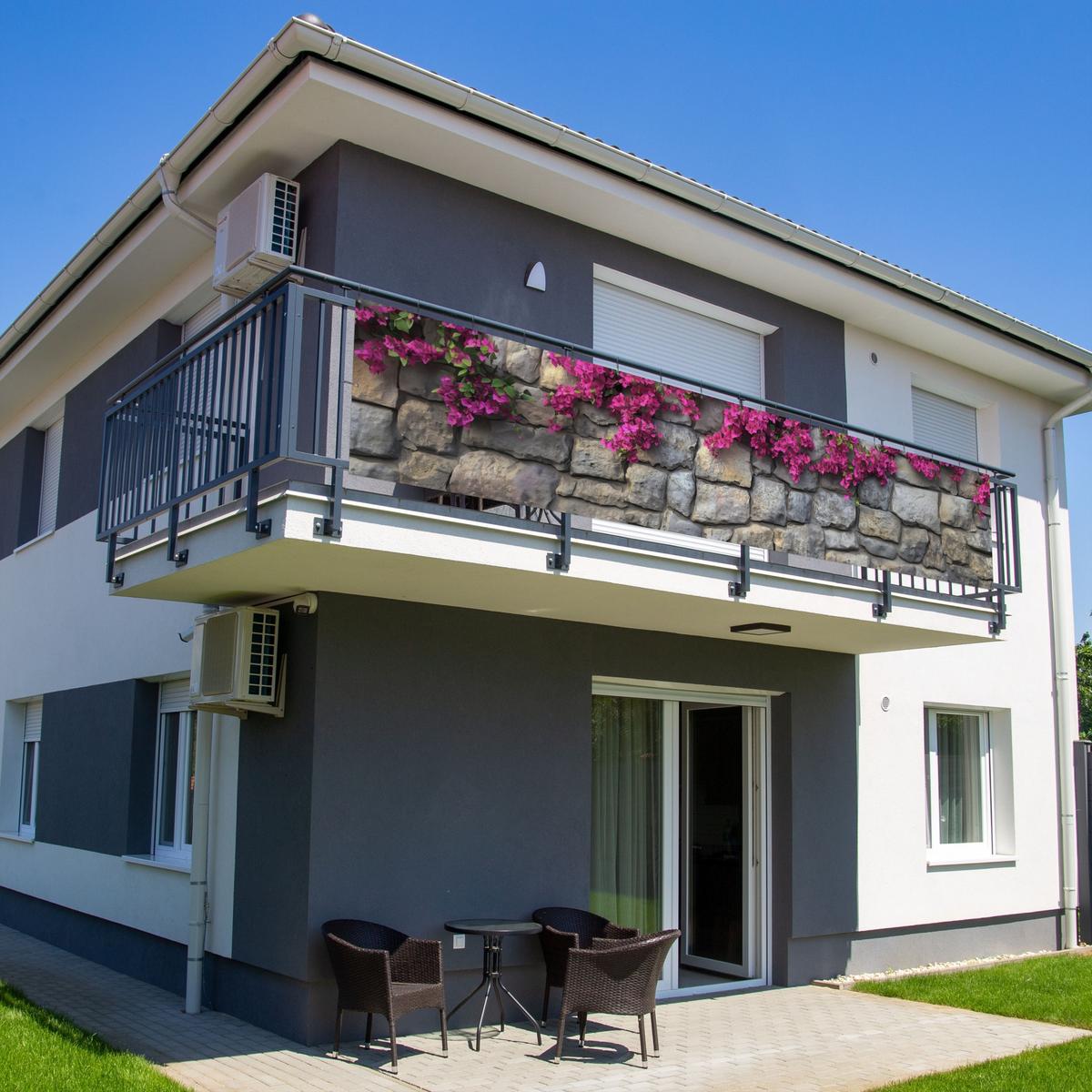 BALKON-SICHTSCHUTZ Bougainvillea - Steinmauer - Rosa Deko XXL 500x110 cm - Magenta, Kunststoff (500/110cm) - MuchoWow