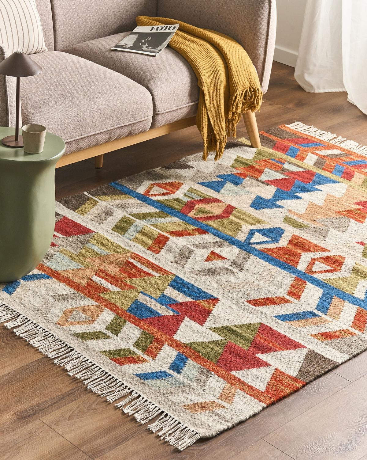 TEPPICH Bunt 140/200 cm Wolle Kelim Kaghsi - Multicolor, Textil (140/200cm) - Beliani