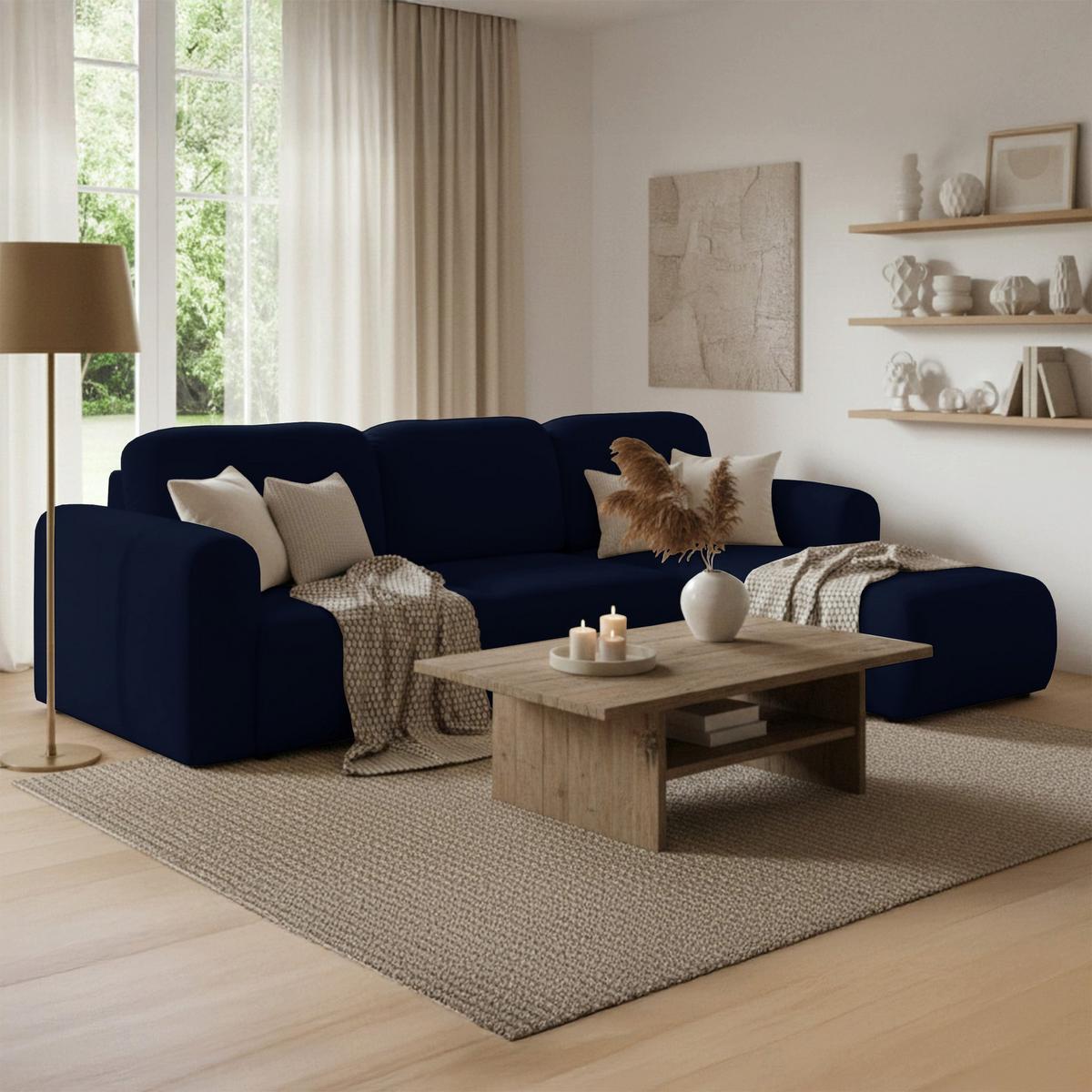 ECKSOFA Olido Navyblau-Samt - Schwarz/Dunkelblau, Kunststoff/Textil (245/150cm) - Selsey