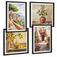 BILDER SET 4er Set - 50x50 cm & 40x60 cm Schwarzer Rahmen - Zitrusfrüchte in der Küche - Schwarz, Kunststoff (50/50cm) - TULUP