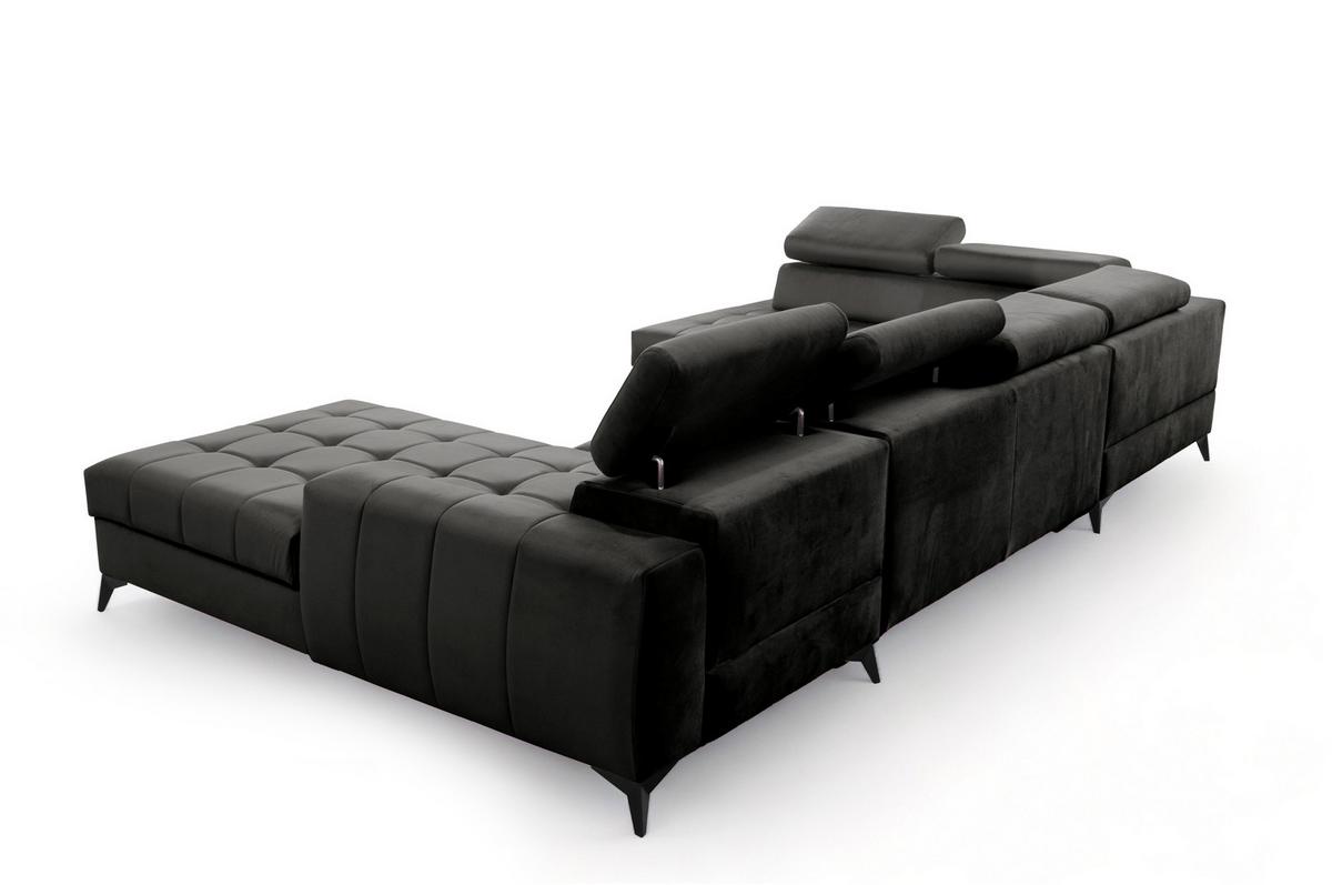 WOHNLANDSCHAFT Arkucio U Schwarz 345/200/95 cm – großes Sofa mit Schlaffunktion R - Schwarz, Textil/Metall (345/95/200cm) - AX Living