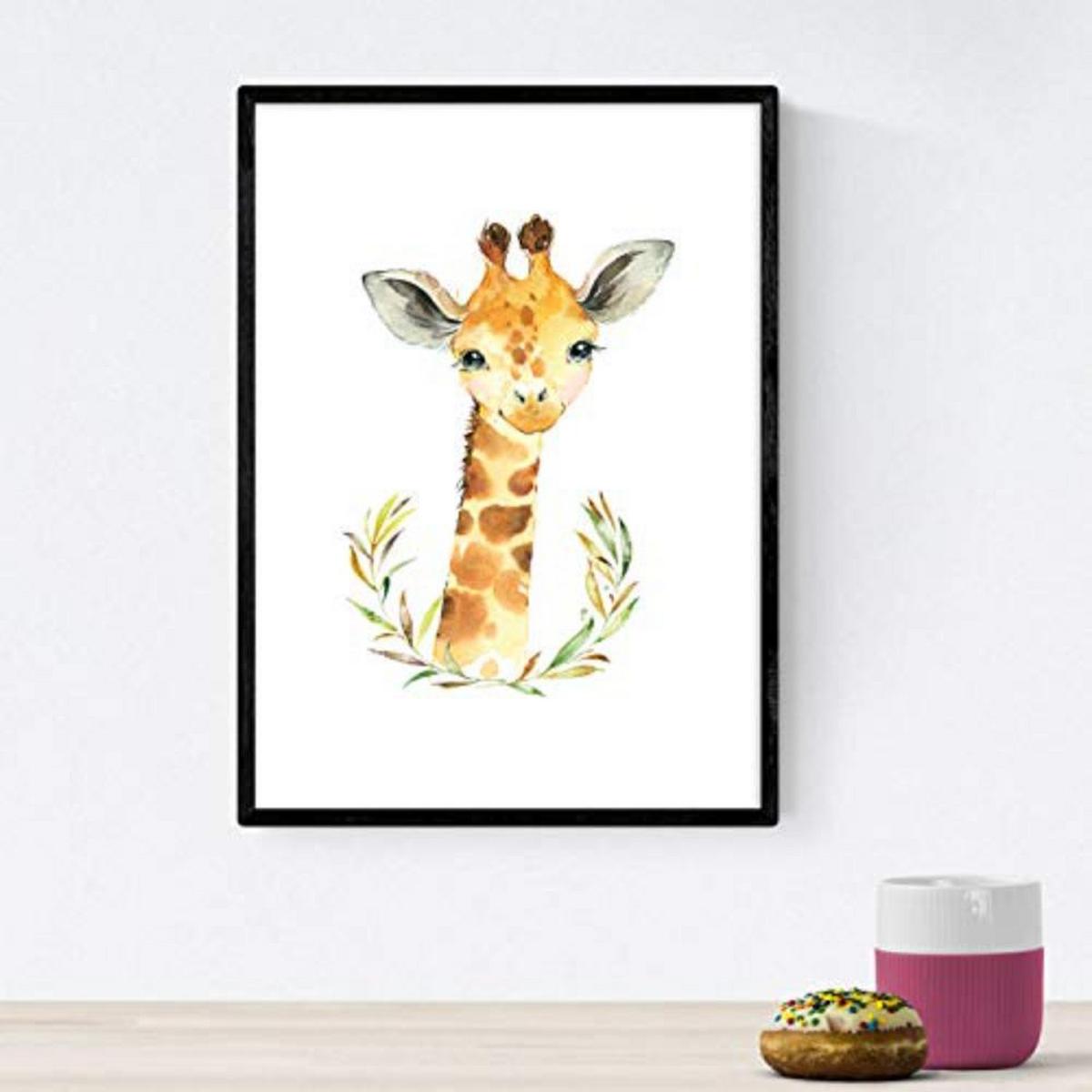 POSTER Set mit 4 Girafa Ziege Nilpferd und Löwe A4 Schwarzer Rahmen - Schwarz, Papier (29.7/3cm) - Nacnic