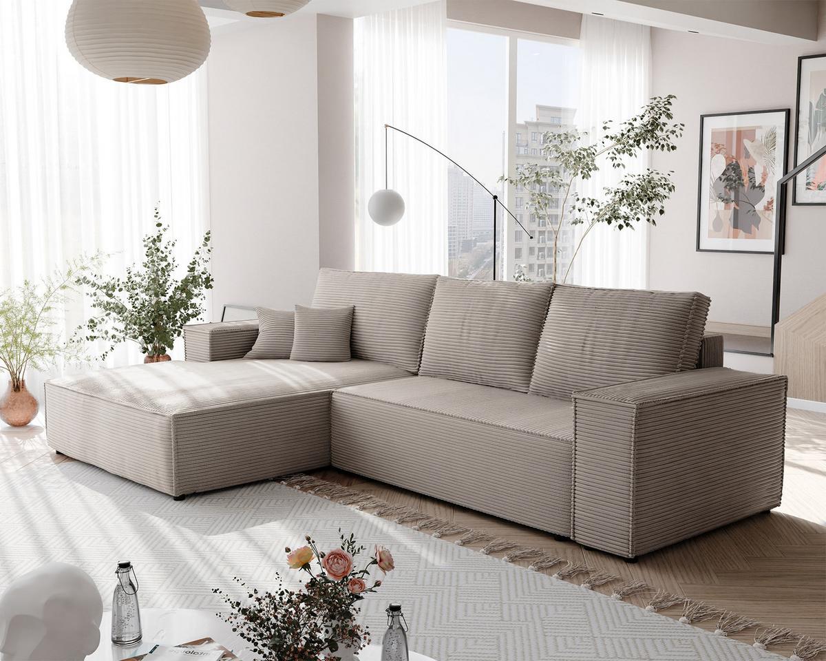 ECKSOFA NOVA Links mit Schlaffunktion und Bettkasten Cappuccino - Cappuccino, Kunststoff/Textil (294/185cm) - Idohome