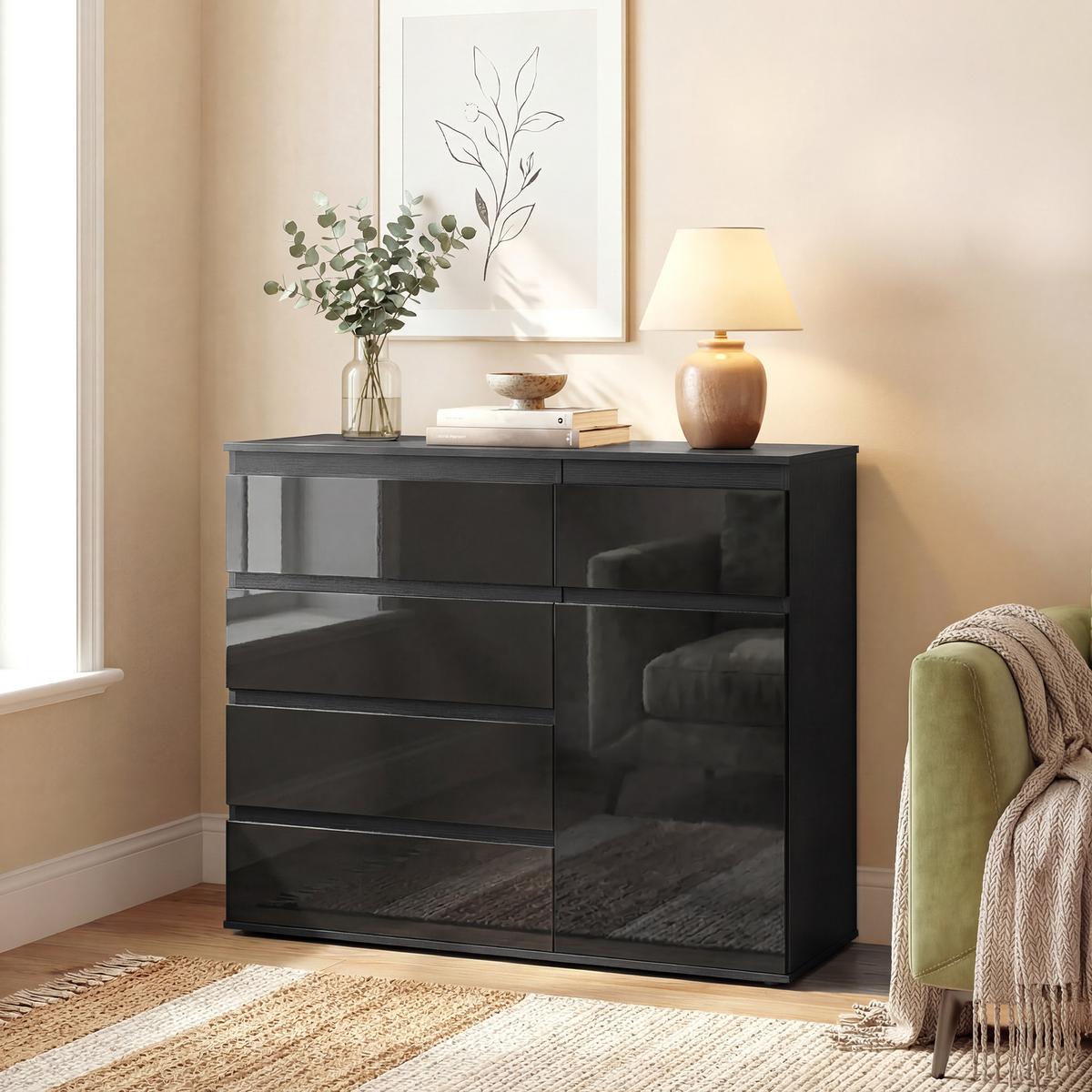 SIDEBOARD Schwarz 100/40/80 cm - Schwarz Hochglanz/Weiß Hochglanz, Holzwerkstoff (40/80/100cm) - HOMCOM