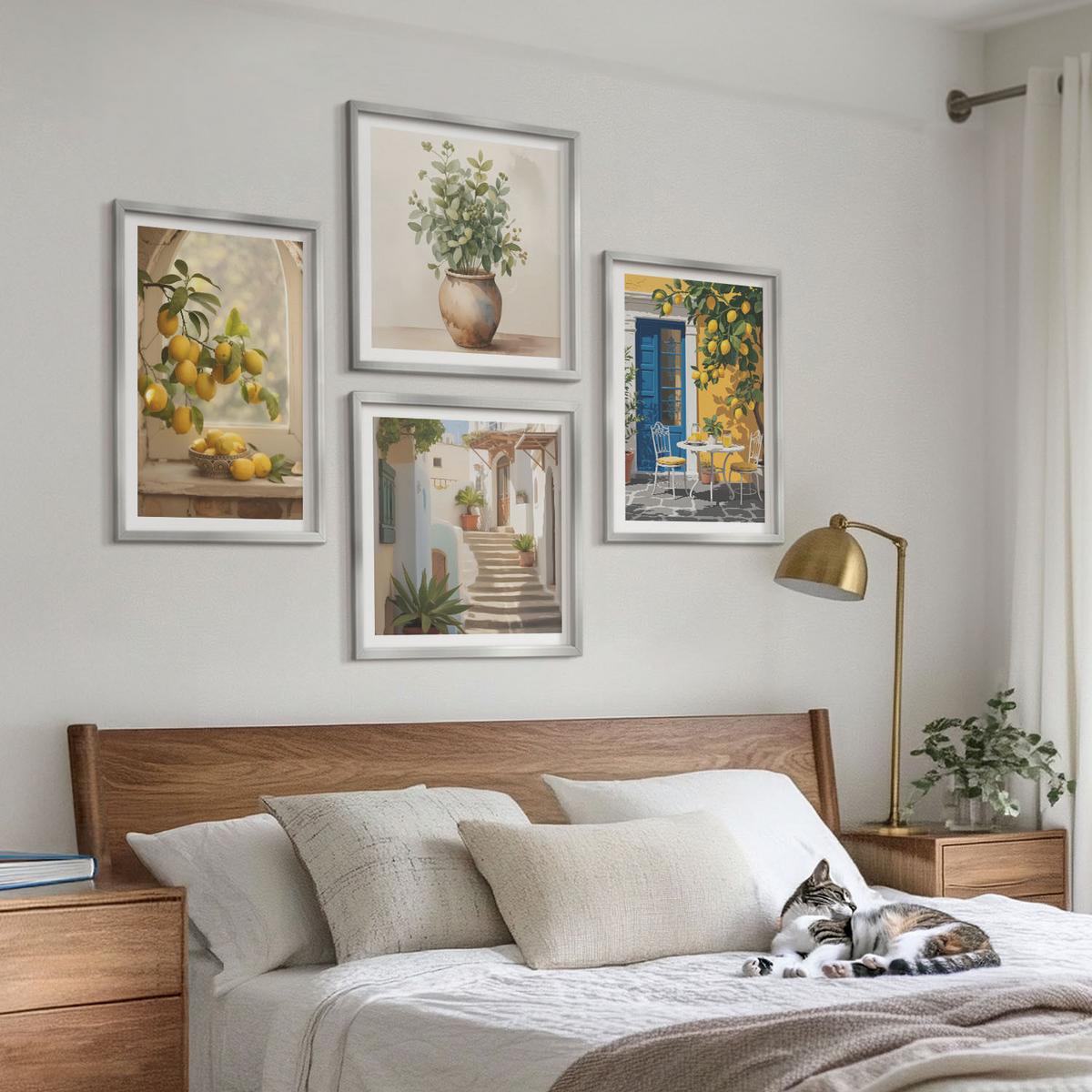 BILDER SET 4er Set - 50x50 cm & 40x60 cm Silberner Rahmen - Architektur der Zitronenstadt - Silberfarben, Kunststoff (50/50cm) - TULUP