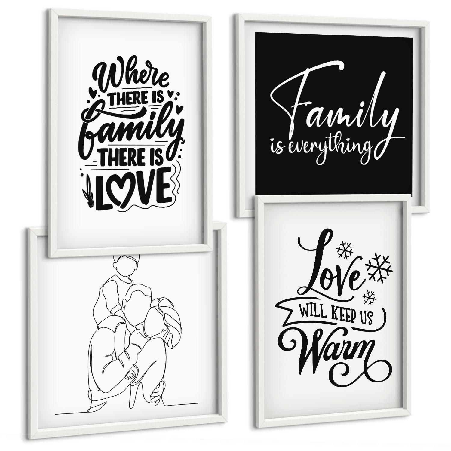 BILDER SET 4er Set - 50x50 cm & 40x60 cm Weißer Rahmen - Familie, Liebe, Wärme, Zuhause - Weiß, Kunststoff (50/50cm) - TULUP