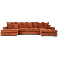 WOHNLANDSCHAFT Dahlia mit Schlaffunktion und Bettkasten in U-Form - Terrakotta Chenille 373/92/155 cm - Terracotta/Schwarz, Kunststoff/Textil (373/92/155cm) - WFL GROUP