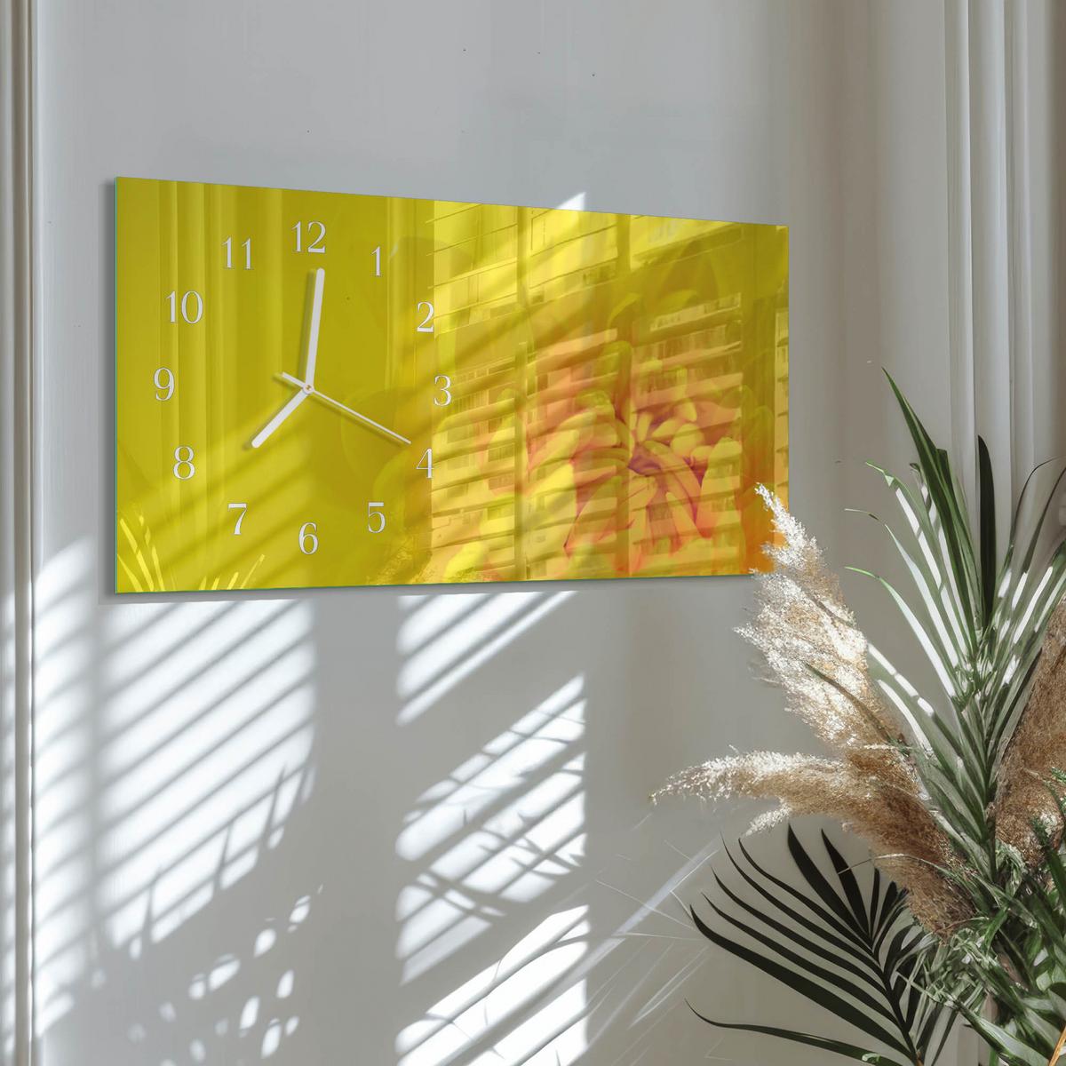 WANDUHR aus Glas 60x30 cm - Blume - Gelb, Glas (60/30/0.4cm) - TULUP