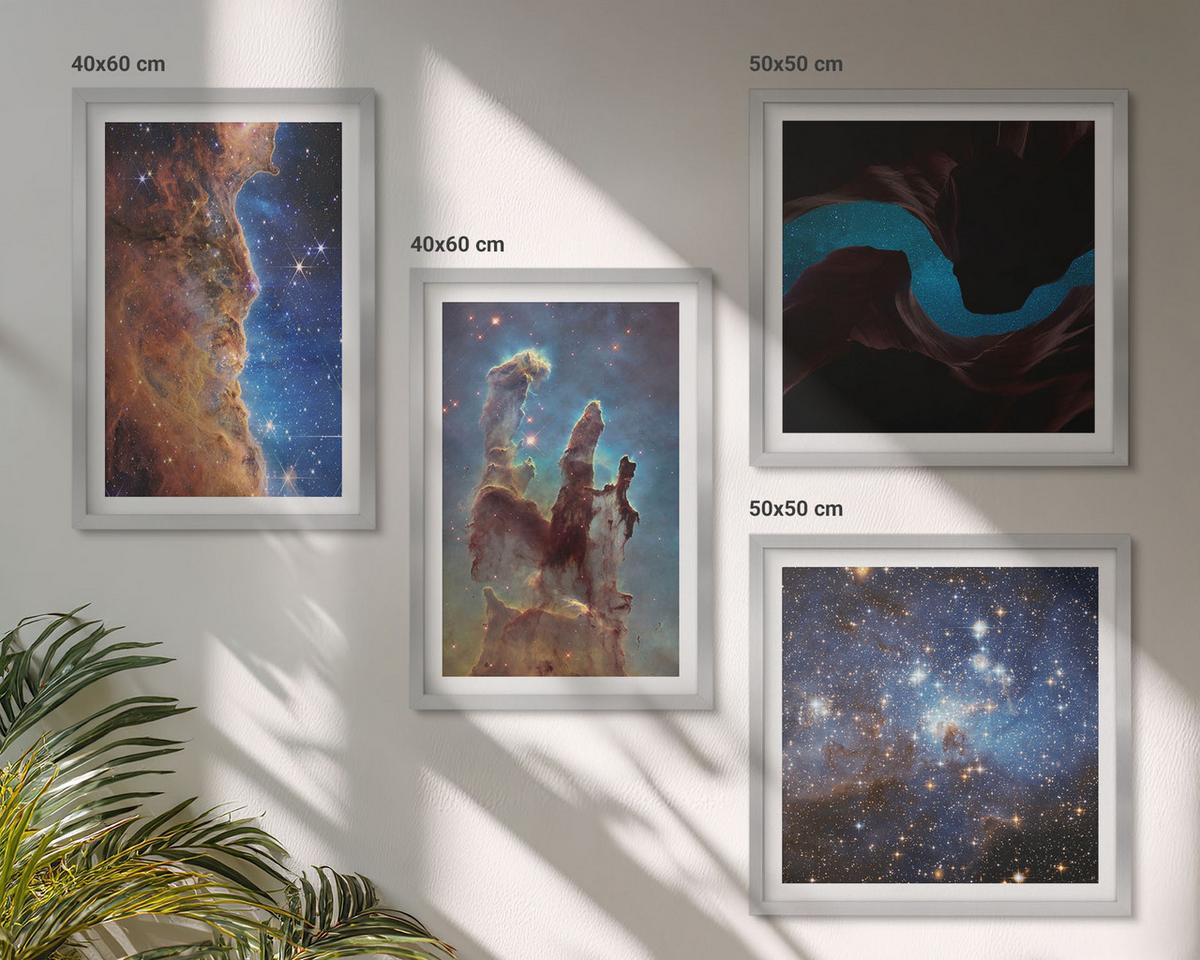 BILDER SET 4er Set - 50x50 cm & 40x60 cm Silberner Rahmen - Weltraumlandschaften von Galaxien - Silberfarben, Kunststoff (50/50cm) - TULUP