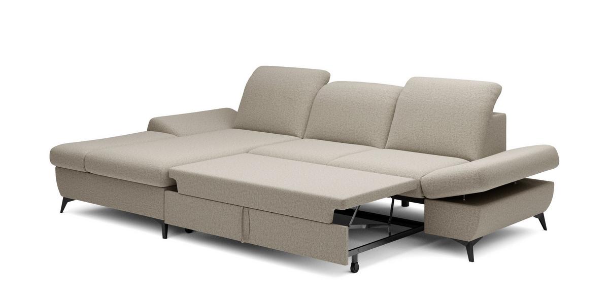 ECKSOFA FELICE L-S Beige Geflochtener Stoff mit Schlaffunktion - Beige, Holz (284/166cm) - MASSENO