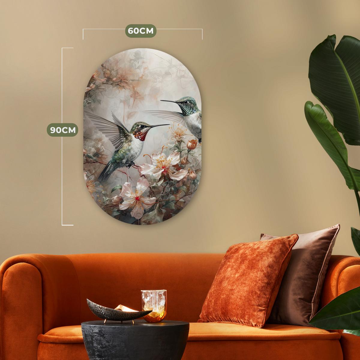 WANDBILD Kolibri - Vögel - Blumen - Pflanzen Wanddeko Schlafzimmer 60x90 cm - Hellgrün, Kunststoff (60/90cm) - MuchoWow
