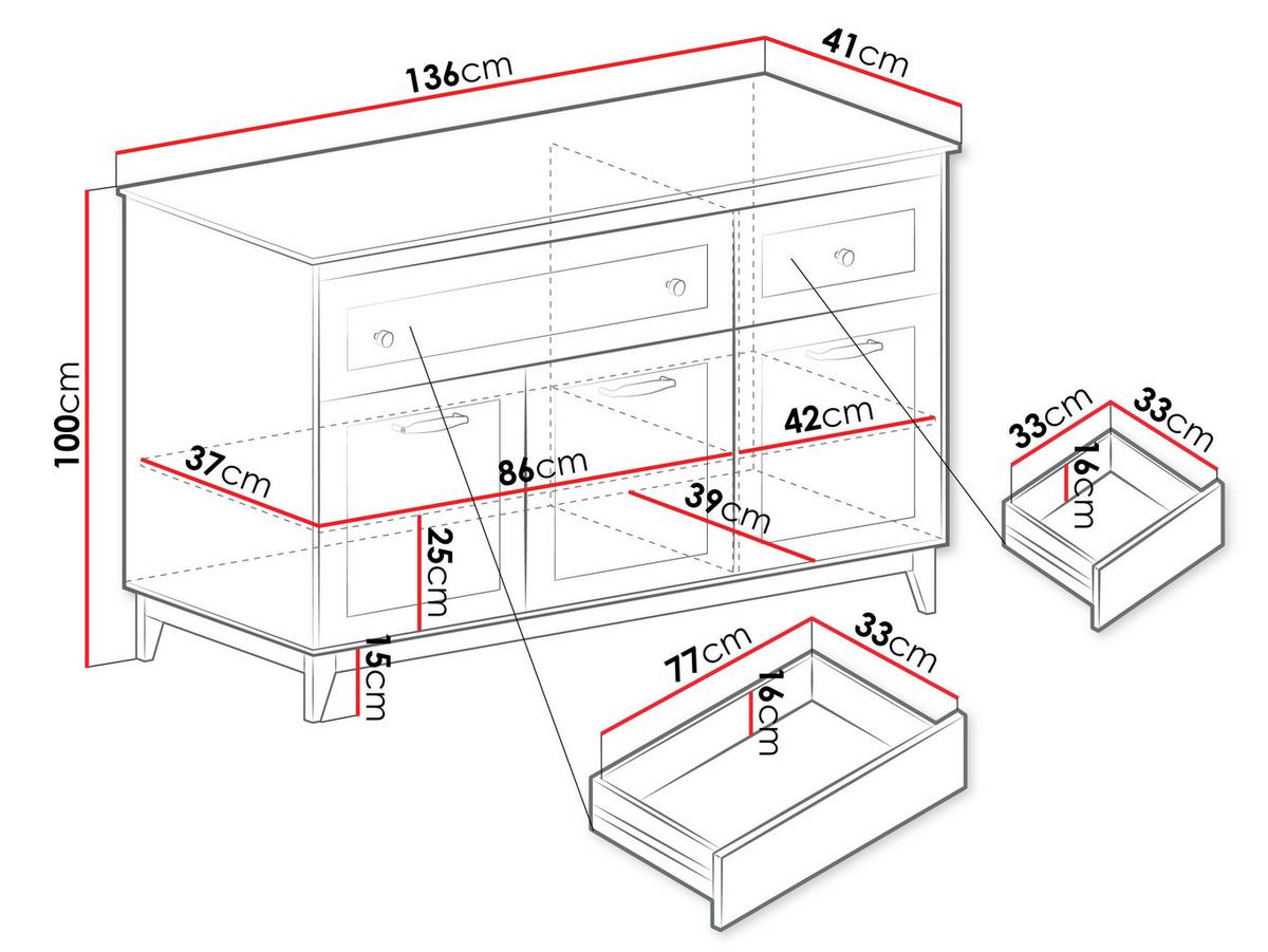 KOMMODE Windsor W-01 - Kaschmir/Eichefarben, Holz/Holzwerkstoff (136/100/41cm) - MIRJAN24