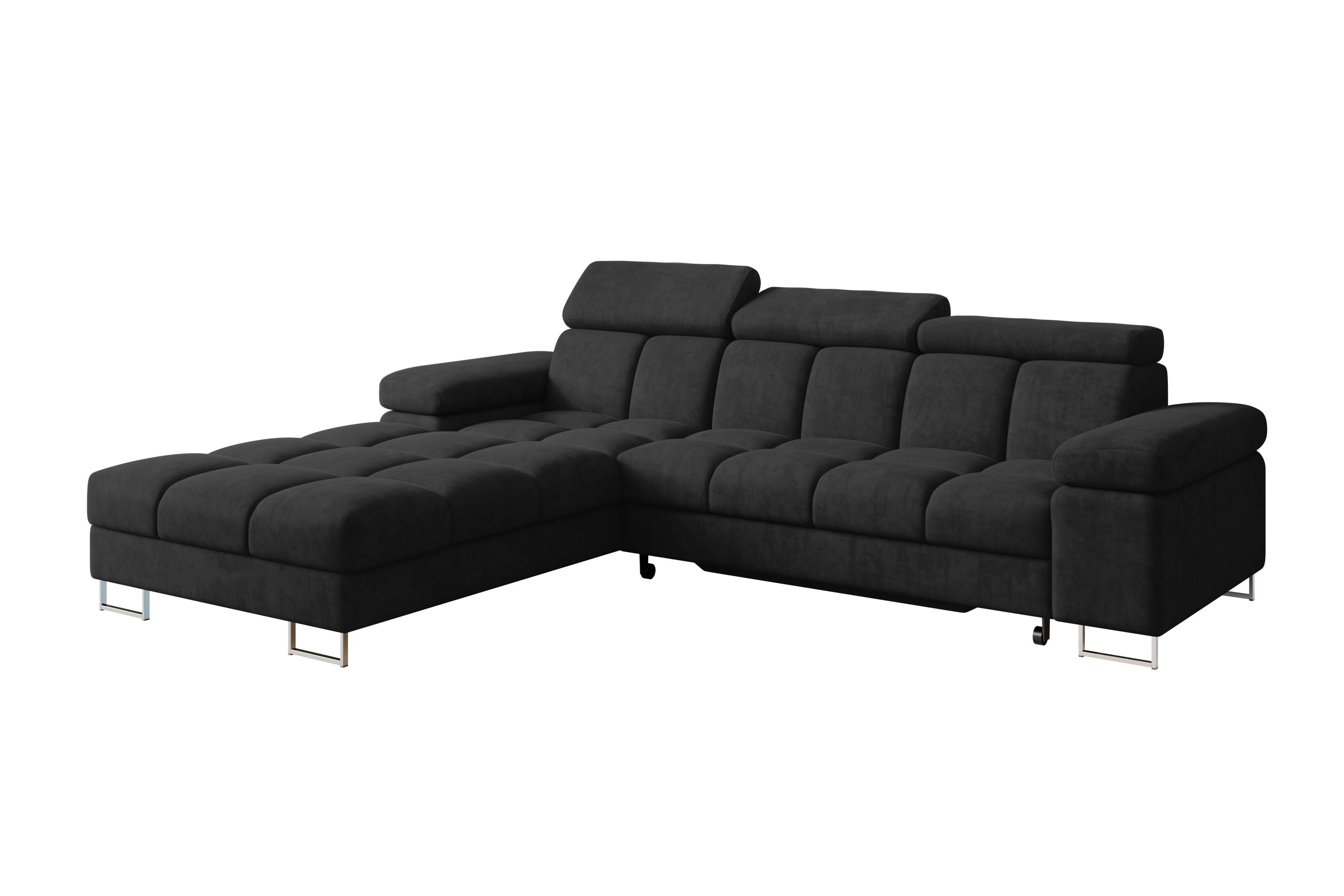 ECKSOFA mit Schlaffunktion Ottomane Links 271x203x79 Schwarz Velours - Schwarz, Holzwerkstoff/Textil (271/203cm) - ALTDECOR