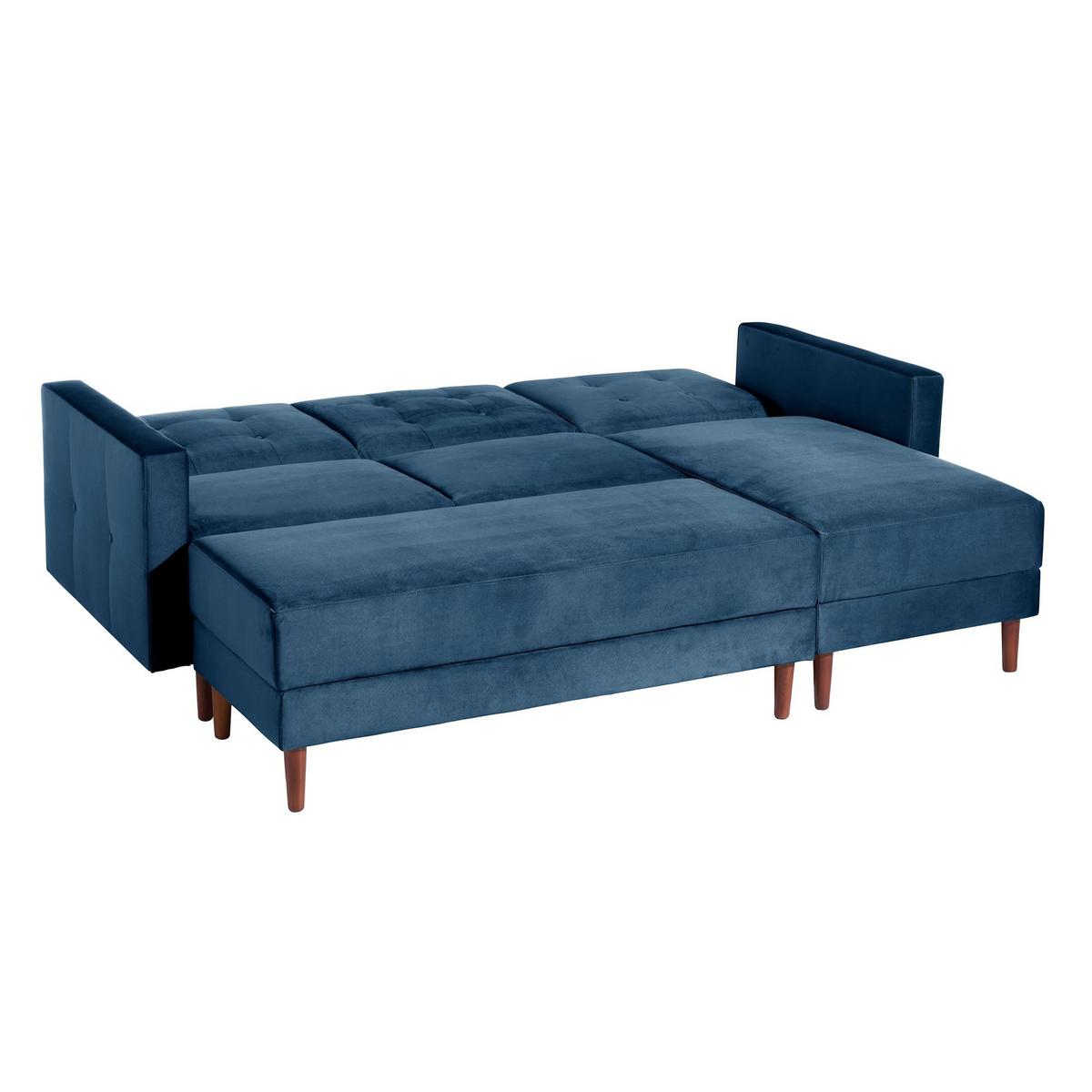 FUNKTIONSSOFA mit Hocker Katunia Samtvelours dunkelblau - Dunkelblau, Kunststoff (222/92/144cm) - 58aufmkessel