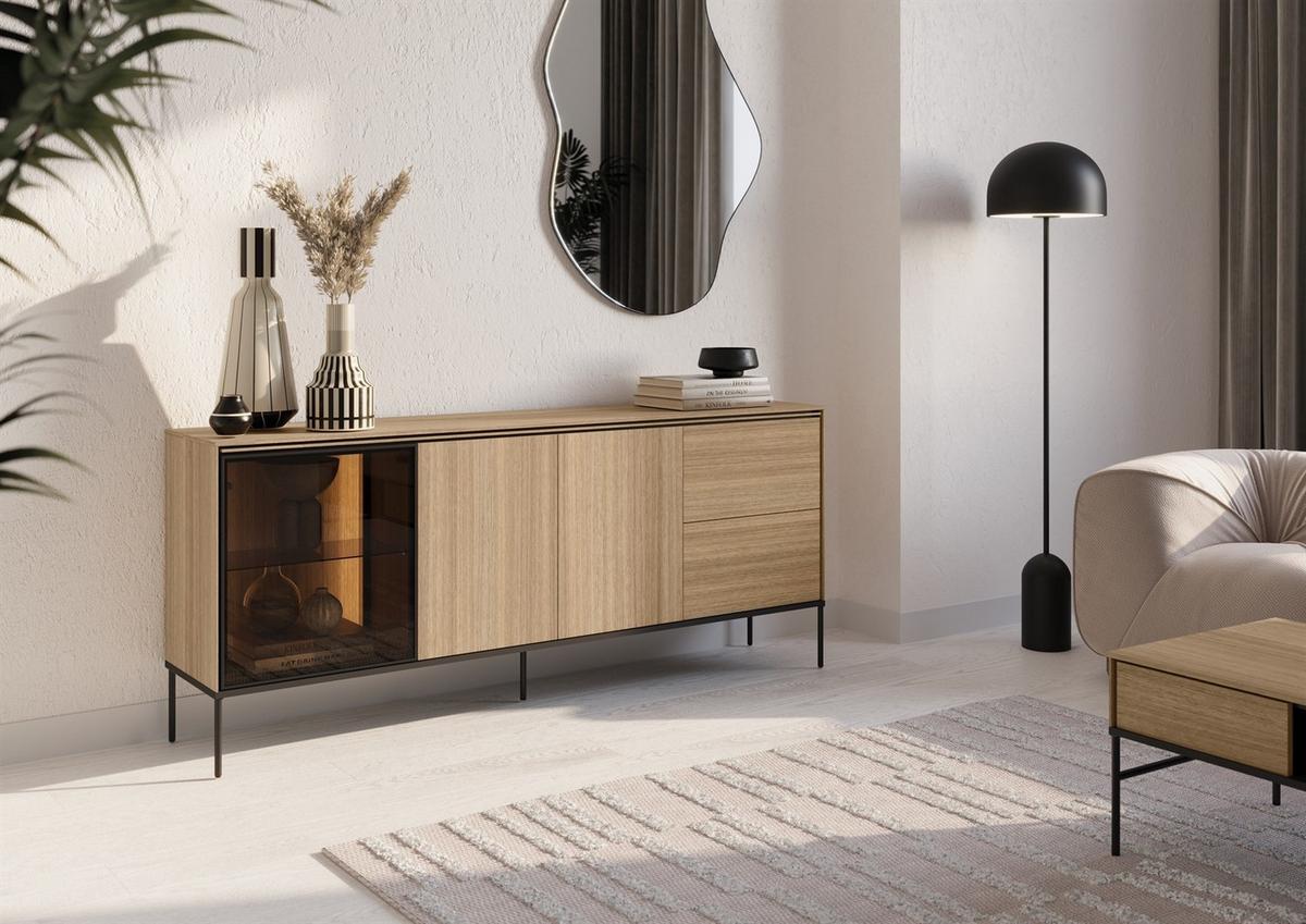 KOMMODE VISSO VI-06 mit LED-Beleuchtung Eiche linear - Eichefarben, Holzwerkstoff (201/85/41cm) - Lookway