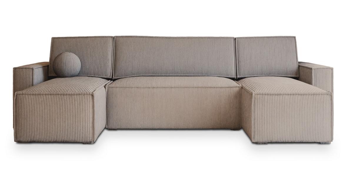 WOHNLANDSCHAFT PESANO P Beige Kordstoff mit Schlaffunktion - Beige/Grau, Holz/Kunststoff (306/85/140cm) - MASSENO