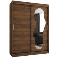 SCHIEBETÜRENSCHRANK mit Spiegel ULTRA 200/150/62 2-türig - Silberfarben/Walnussfarben, Holz (150/200/62cm) - MÖBEL KRYSPOL
