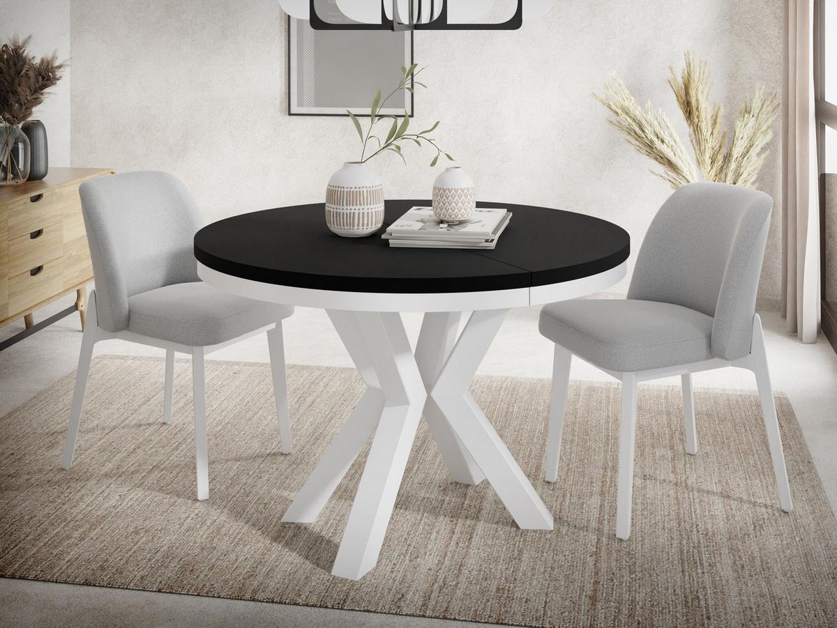 ESSTISCH Clara Weiß runder ausziehbarer, Schwarz 100-180/100/76 cm - Schwarz/Weiß, Holzwerkstoff/Metall (100/176/76cm) - WFL GROUP