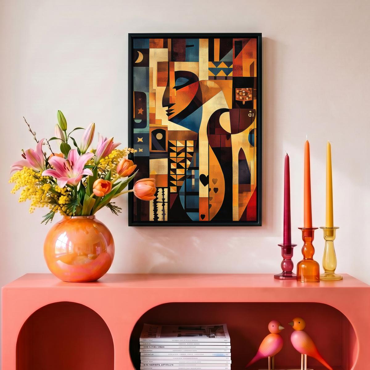 LEINWAND Bilder mit Rahmen - Figuren - Abstrakt - Symbole - 20x30 - Terracotta, Textil (20/30cm) - MuchoWow
