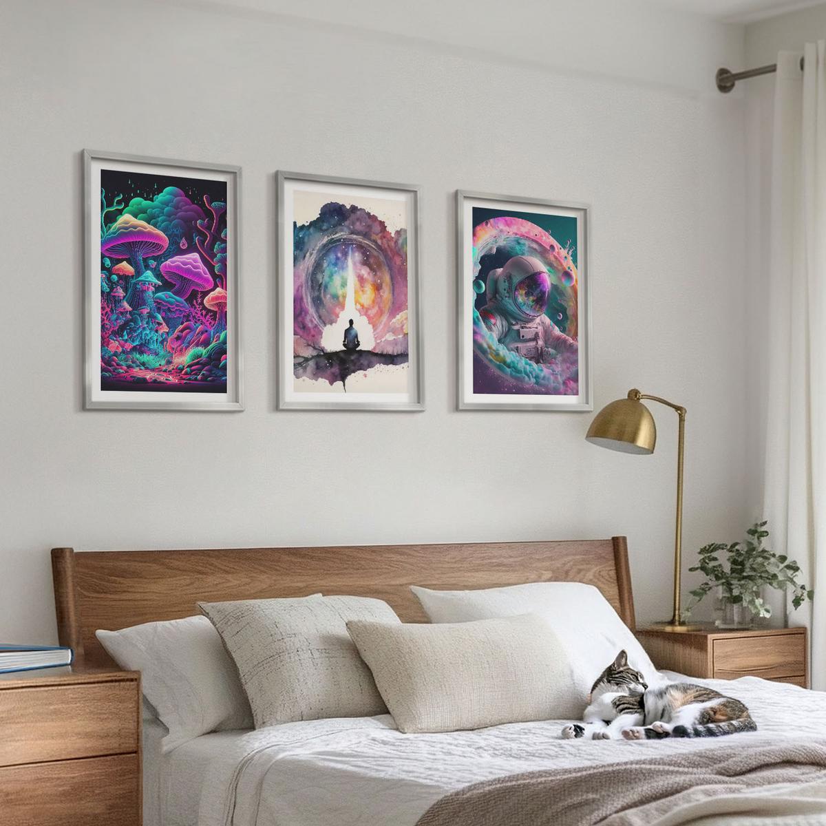 BILDER SET 3er Set - 40x60 cm Silberner Rahmen - Farbenfrohe Fantasy-Kunstillustrationen - Silberfarben, Kunststoff (40/60cm) - TULUP