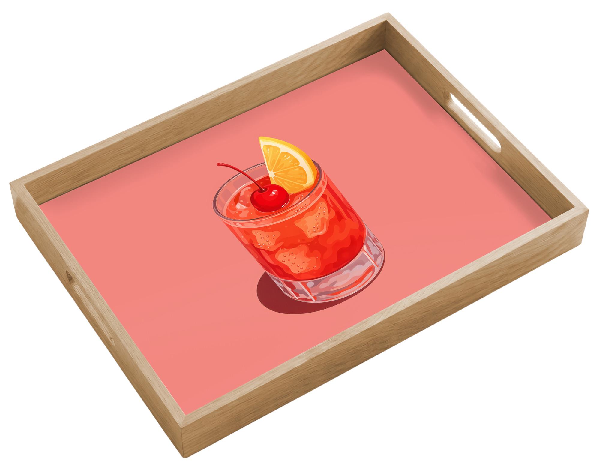 TABLETT Glas - Eiswürfel - Zitrone - Kirsche 50x35 cm - Rosa, Holz (50/5/5cm) - OnlyWow