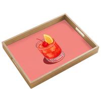 TABLETT Glas - Eiswürfel - Zitrone - Kirsche 50x35 cm - Rosa, Holz (50/5/5cm) - OnlyWow