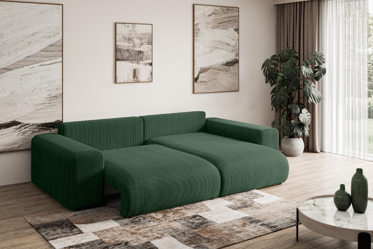 ECKSOFA Ottomane rechts ESKAR-L 266x176x72 Grün Cord - Schwarz/Grün, Holzwerkstoff/Kunststoff (176/266cm) - ALTDECOR