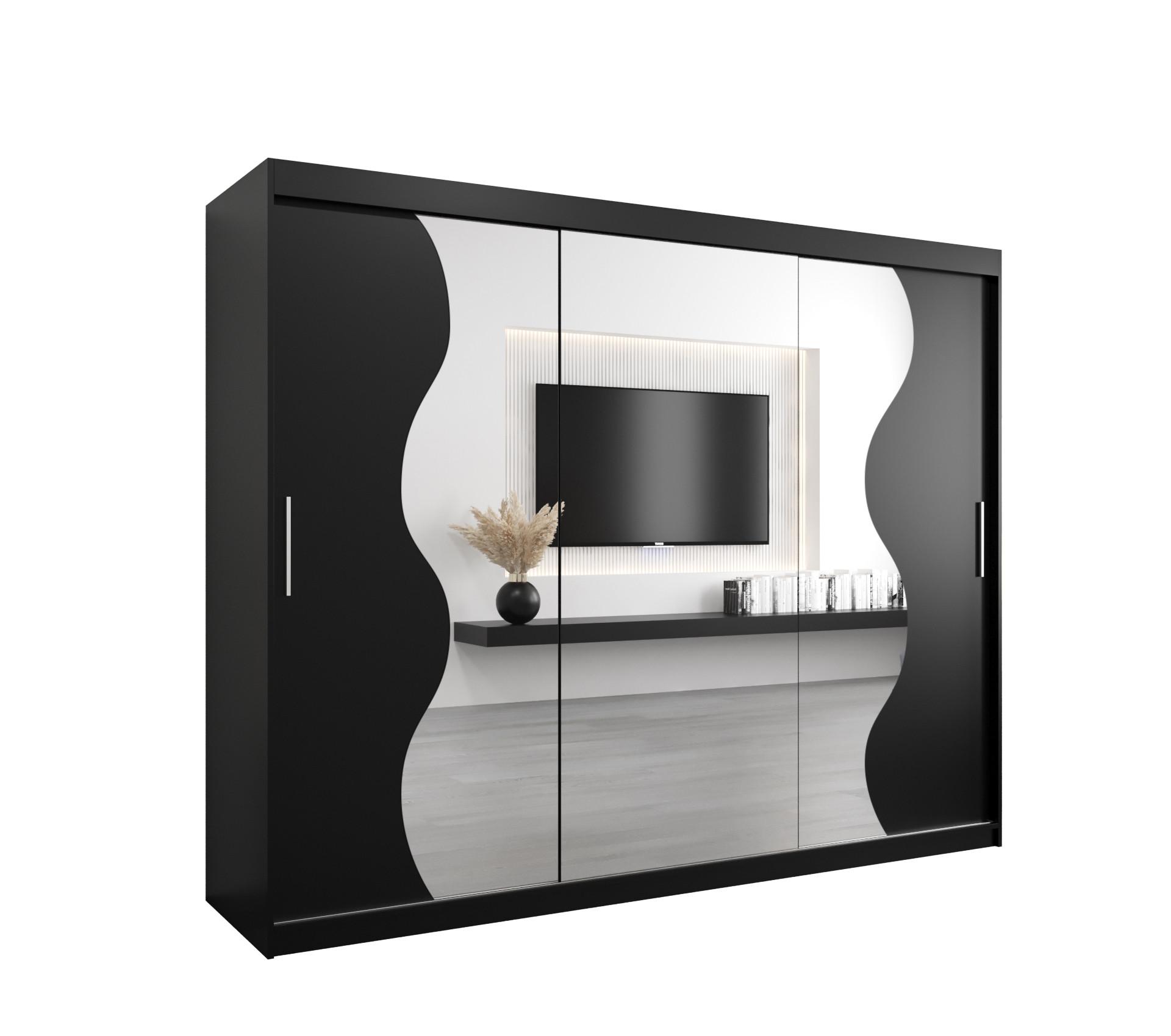 SCHWEBETÜRENSCHRANK 200/250/62 3-türig - Silberfarben/Schwarz, Holz/Kunststoff (250/200/62cm) - MÖBEL KRYSPOL