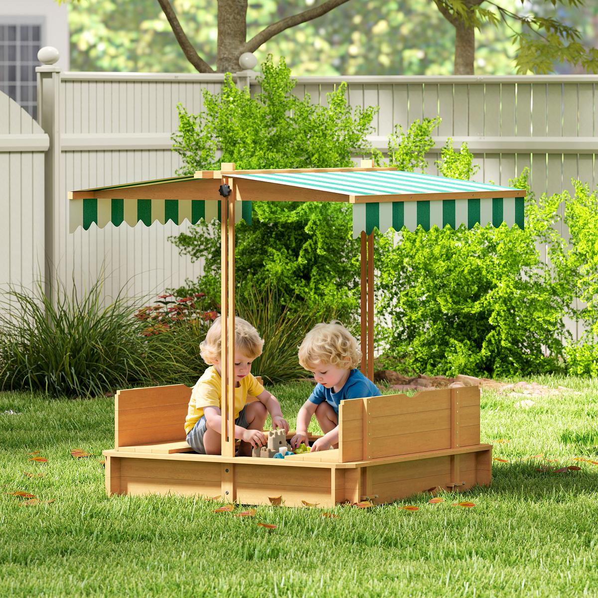 SANDKASTEN aus Tannenholz Polyester Grün Weiß - Hellbraun, Holz (106/106/115cm) - Outsunny